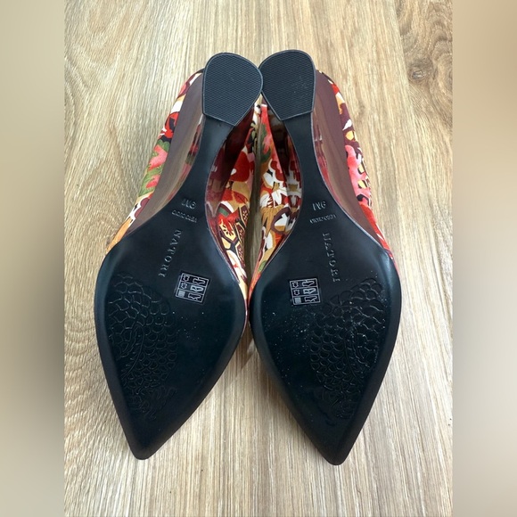NATORI BLACK PINK FLORAL POINTED WEDGE PUMPS SIZE 9M MSRP $245 NWOB - Picture 6 of 7